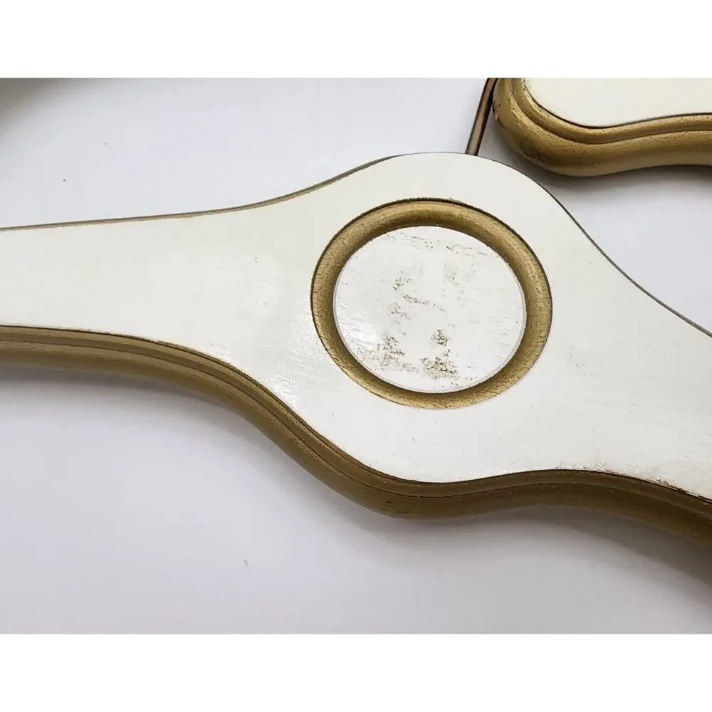 Vtg Lot of 6 Wood Coat Hangers White Gold Hollywood Regency Hotels 1950's